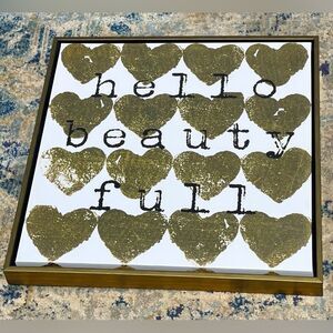 Hello Beauty Full Hanging Wall Art Home Decor Gold Sparkle‎ Hearts Square